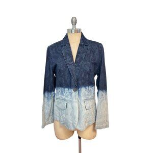 Chicos Platinum Denim Paisley Ombre Blazer Jacket 1 Medium NWT